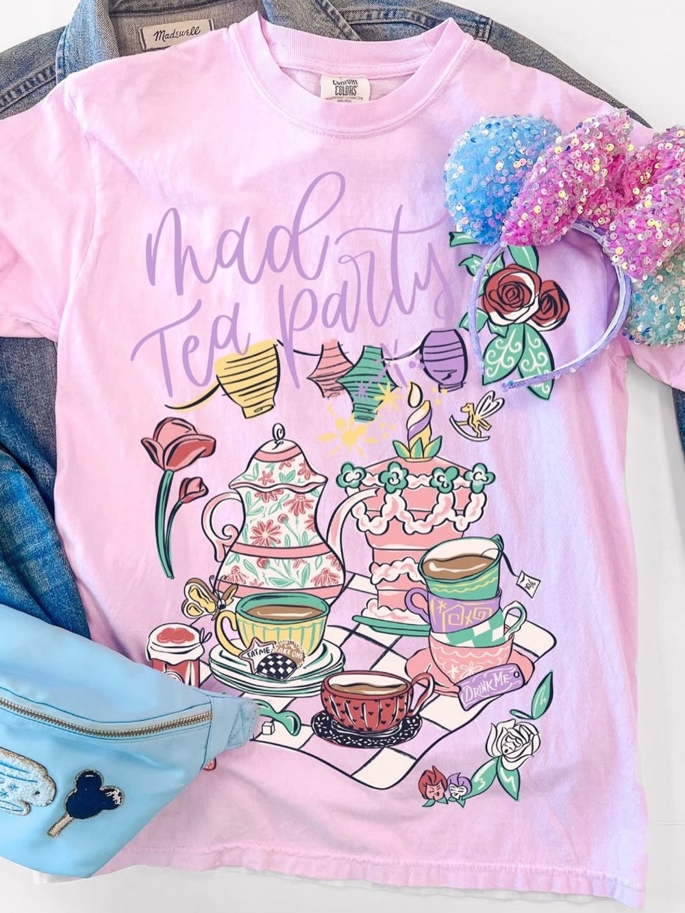 Disney Mad Tea Party Alice in Wonderland Inspired Short Sleeve Pink Youth Shirt